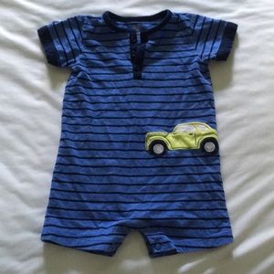 Infant Romper - Blue striped with car